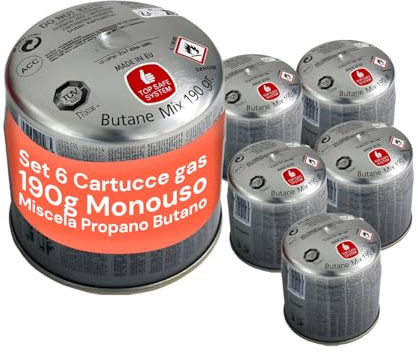 Avilia - Cartuccia Gas 190g Monouso Compatibile con Fornello a Gas da Campeggio e Bruciatori Portatili - Set da 6 - Miscela Propano Butano per Gas Campeggio, con Valvola di Sicurezza