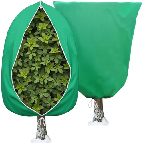 Jusdoja Plant Fleece Frost Protection Covers, 2pcs 120 x180CM Winter Garden Horticultural Fleece Bags 80gms for Outdoor Plants Olive Tree Palms Shrub with Zipper Drawstring
