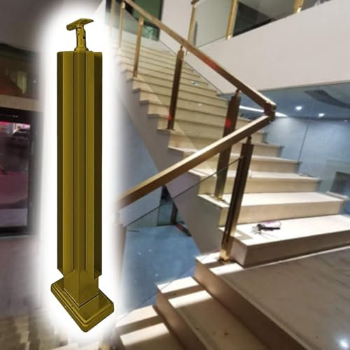 Ringhiera in Vetro Quadrato Dorato - Sistema di corrimano per Scale e terrazze ad Alta Resistenza, Colonna di Recinzione in Vetro Robusta per Interni/Esterni, Altezza 110 cm (43), Design du