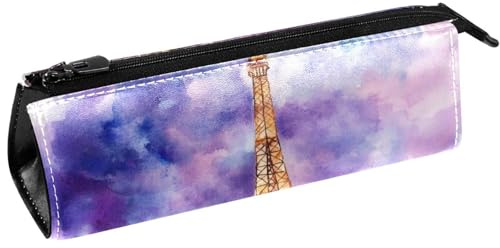 VAPOKF Aquarelle Violet Tour Eiffel Trousse à crayons Trousse à crayons Pochette cosmétique Sac Compact Zipper Bag