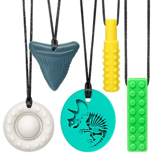 CLDY Kaukette für Kinder, 5er-Pack sensorische Kauketten, Autismus-Spielzeug für Jungen und Mädchen, Beißring aus Silikon BPA-frei, perfekt für Kinder mit ADHS, Beißende, Fingernägel Kauen