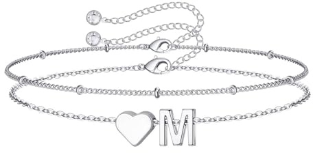 SLOONG Weihnachtsgeschenke für Kinder - Armband Damen Silber, Herz Armband mit Buchstaben Personalisiert Armbänder Jewelry Armkette Damen Silberschmuck Mädchen Geschenke für 5 6 7 8 9 10 11 Jahre