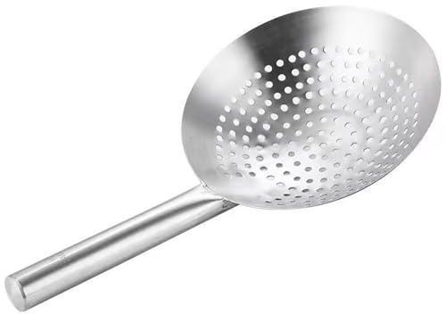 Cucharón de acero inoxidable de 8, 7 pulgadas de diámetro, cuchara coladora de malla, cuchara espumadera gruesa con mango, para freidora para herramientas de cocina