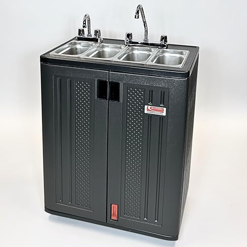 Concession Sinks - Portable Sink Hand Wash Station, 4 Compartment Basin with Hot Water, Standard Size, Food Trailer Equipment, Free Standing Utility Sink, Hand Washing Station