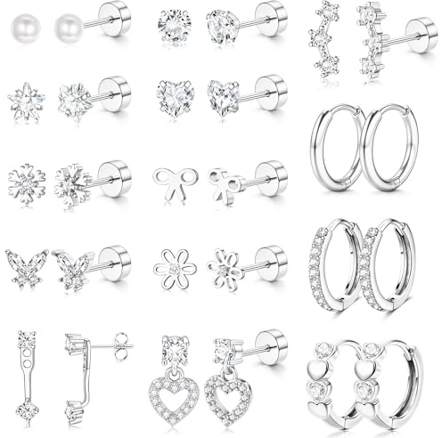 ADRAMATA 14 Paar Ohrringe Gold Set Chirurgenstahl Piercing Ohr Medizinische Ohrstecker Mädchen Creolen Conch Tragus Helix Piercings Hypoallergene Hypoallergene Ohrringe Silber/Gold