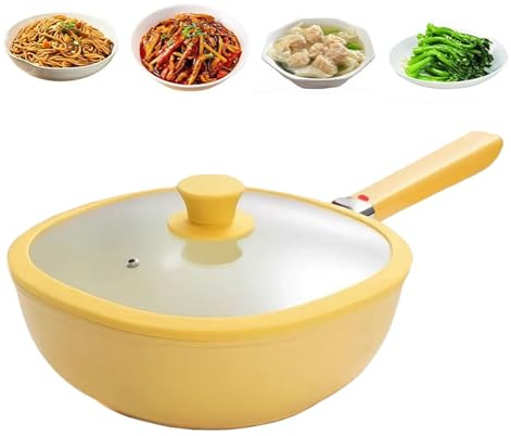 Sartén – Disco de aleación ligero de 1,9 l con tapa, superficie antiadherente, sartén lisa, utensilios de cocina duraderos con cola larga para apartamentos | Sartenes para el día a día
