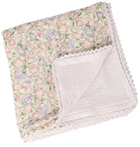 HINAYOSAN Uprgades Baby-Überwurf, verschönert mit Spitzenbordüre, elegante Kinder-Puckdecke, 4-lagig, Geschenk für Neugeborene