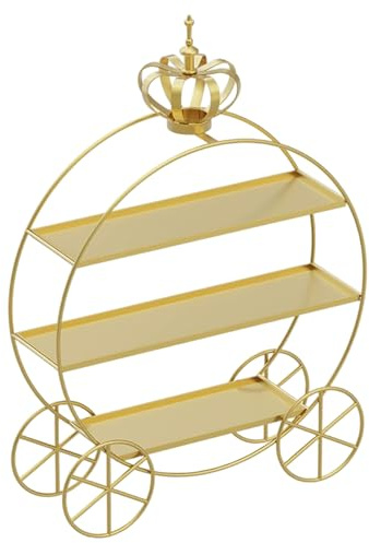 Lawnrden Soportes para magdalenas Carro de calabaza de 3 niveles Soportes para magdalenas con corona Elegantes dorados para postres para fiestas Exhibición y servicio de mesa