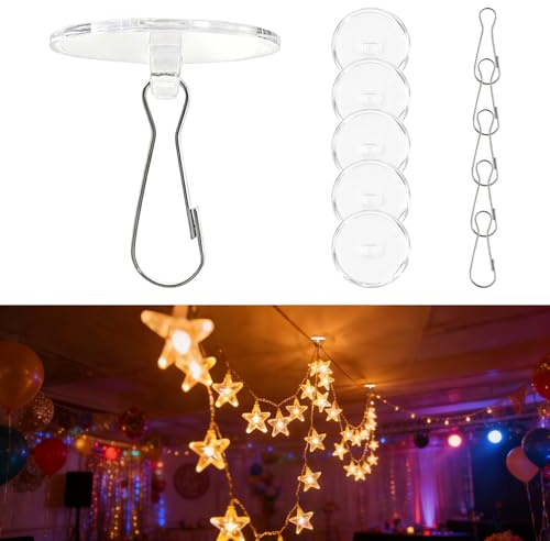 Notoke 50 Stück 2cm Deckenhaken Selbstklebend, Transparent Selbstklebende Deckenhaken, Klebehaken Decke mit Fahnenmast-Clips, Decke für Schlafzimmer Badezimmer Küche Wand Karneval Weihnachten Deko