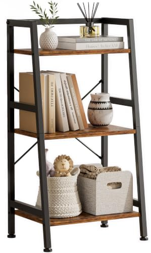 Vantimo Bücherregal Regal, Standregal Leiterregal mit 3 Ebenen für Wohnzimmer Schlafzimmer Küche Homeoffice Stahlrahmen 30x42x79,5 cm (Rustikales Braun)