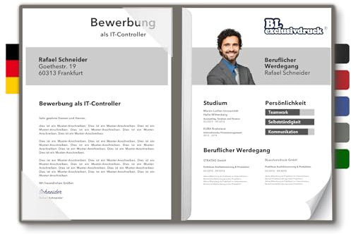 5 Stück zweiteilige Bewerbungsmappen BL-exclusivdruck® BL-plus in Steingrau - Premium-Qualität mit edler Relief-Prägung 'Bewerbung' - Produkt-Design von 'Mario Lemani'