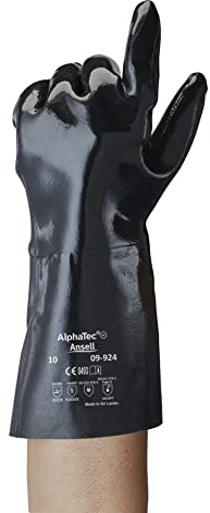 Ansell AlphaTec 09-924 Chemikalien Schutzhandschuhe, Neoprenhandschuh, Flüssigkeitsschutz, Chemische Belastbarkeit, Chemie-Arbeitshandschuhe Damen Herren, Schwarz, Größe XL (12 Paar)