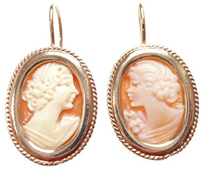 Gemmen-Ohrringe apricot Muschel-Gemme Sterling-Silber Rot-Vergoldung 18 Karat Klappbügel Retro Vintage Antik-Look edel Handarbeit Italien