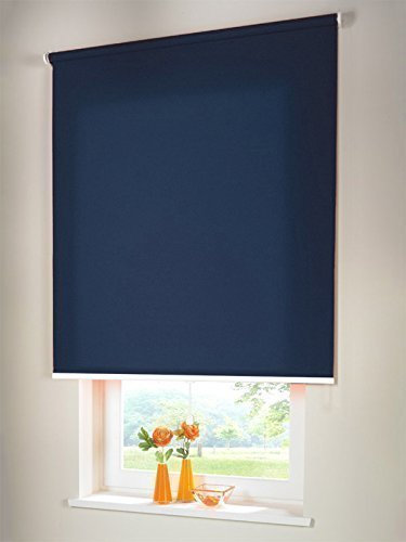 Hochwertiges Sichtschutzrollo Mittelzugrollo Springrollo Rollo Sichtschutz 60 x 100 cm / 60x100 cm dunkelblau // Sichtschutzrollo/Sichtschutz-Rollo/Fensterrollo