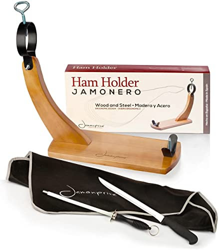 Porta Prosciutto Spagna con Coltello + Affilacoltelli + Copri Prosciutto - Portaprosciutto Ideale per Tagliare il Prosciutto Italiano, il Serrano e il Jamon Pata Negra Iberico