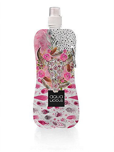 Aqua-Licious Faltbare Trinkflasche, mit Karabinerhaken, wiederverwendbar, mit Motiven