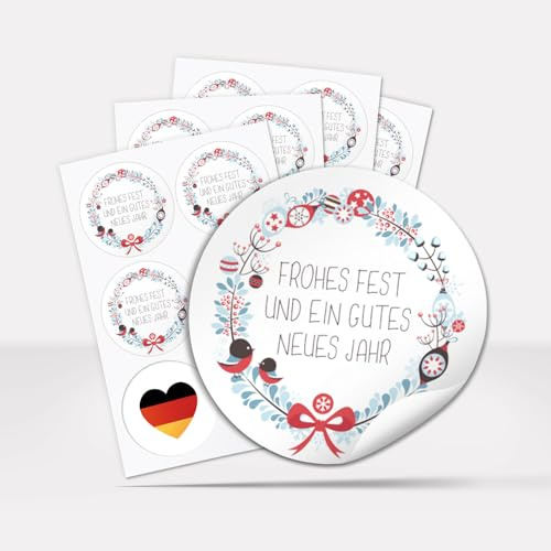 Weihnachtsaufkleber rund 4 cm - 48 Aufkleber Geschenkaufkleber Weihnachten (Frohes Fest und ein gutes neues Jahr) selbstklebende Aufkleber für Geschenke, Briefe, DIY, Einladungen, Produkte & Deko