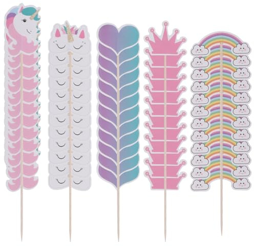 BESTOYARD 24er Set Einhorn Tortendeko - Regenbogen Cupcake Topper für Kindergeburtstag, Lebensmittelechte Kuchendekoration für Mädchen Babyparty, Einhorn Mottoparty