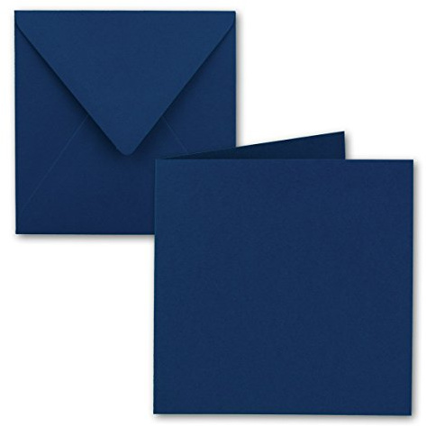 25x Quadratisches Falt-Karten-Set - 15 x 15 cm - mit Brief-Umschlägen - Nachtblau - Nassklebung - für Grußkarten, Einladungen & mehr