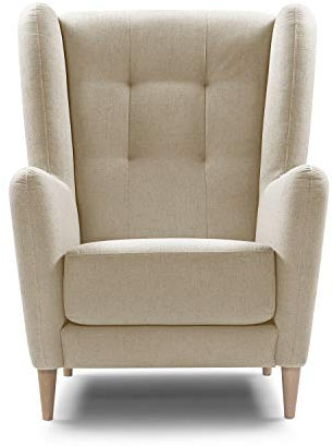 Traumnacht bequemer und moderner Ohrensessel, Polstersessel, Relaxsessel Karl mit Holzfüßen in beige, produziert nach deutschem Qualitätsstandard