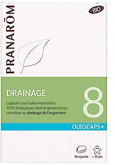 PRANARÔM - Oléocaps 8 - Drainage - Aux Huiles Essentielles Ciblées - Menthe Poivrée, Citron, Gingembre, Cardamome, Mandarine & Genévrier - 100% Naturelle Et Bio - HECT - 30 Capsules Prédosées
