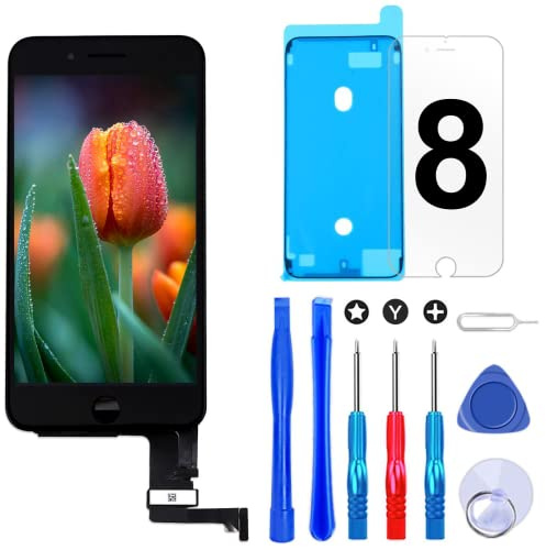 Bildschirm für iPhone 8/Se 2020 Schwarz LCD Display Touchscreen Digitizer | HD LCD, feines sensibles Touch, stabil langlebig, 3D Touch, Reparaturset, Schutzglas und Dichtung für Bildschirmreparatur