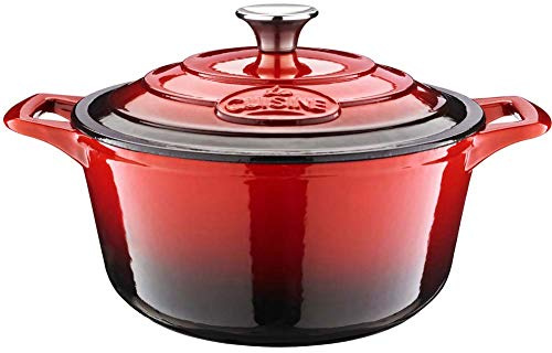 La Cuisine Gusseisen Bratentopf Topf Schmortopf Cocotte Brotbacktopf emailliert mit Deckel Induktion Backofengeeignet rund 24 cm 3.5 Liter Rot