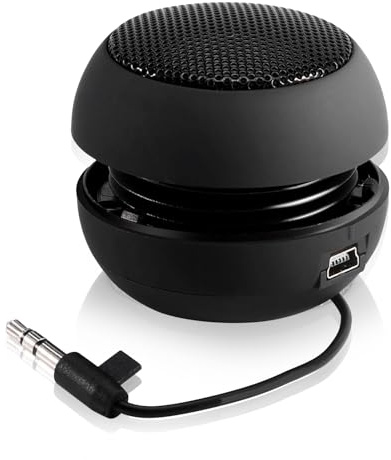 Bindpo Mini altoparlante da viaggio retrattile da 3,5 mm, con cavo USB per MP3, telefoni cellulari, PC, ecc. (nero)