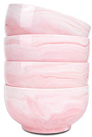 Bosmarlin Marbling Ceramic Soup Bowl Set of 4, 33 Oz, Dishwasher and Microwave Safe (33 Oz, A-Pink Marbling)
