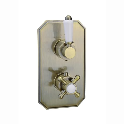 ENKI TSV043 Regent Thermostatic Concealed Shower Valve, Antique Brass | Solid Brass, 10-Year Guarantee, Easy Install, Fittings Included, Wall Mounted, Modern Bathroom, Brass Body