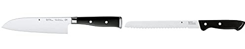 WMF Grand Class Santokumesser 33 cm, Spezialklingenstahl, Griff vernietet, 18 cm & Classic Line Brotmesser Wellenschliff 34 cm, Brötchenmesser, Spezialklingenstahl, Sägemesser, 21 cm