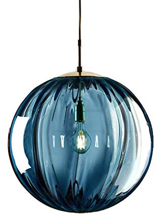 LANMOU Pendelleuchte Glas Vintage, 1-flammig Pendellampe mit Glaskugel Lampenschirm, Höhenverstellbar Kugel Hängelampe Wohnzimmer Kronleuchter Ø20cm Round Hängeleuchte, Kabellänge 120cm (Blue)