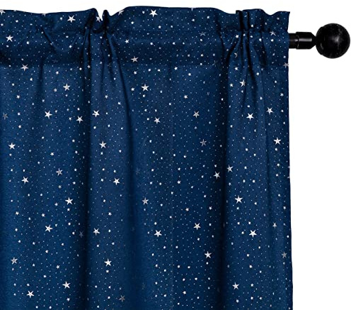 1 paire de rideaux bleu marine semi-occultants à motifs étoiles argentées pour salon, chambre, cuisine et intérieur, 2 panneaux avec poche 70 x 238 cm