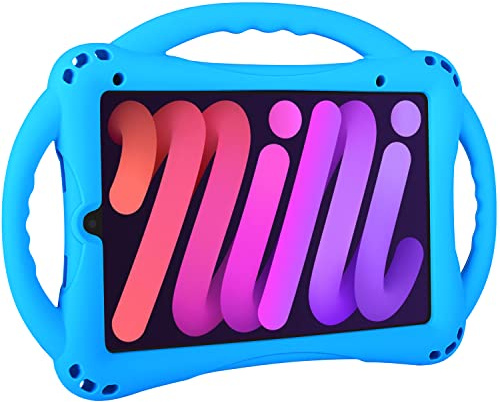 TopEsct Kinder-Schutzhülle für iPad mini 7 (A17 Pro) 2024/iPad Mini6 2021, stoßfeste Silikonhülle mit Griff, Ständer für iPad mini 6./7. Generation, Blau