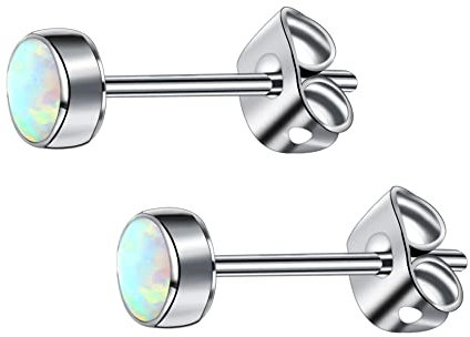 Titan ohrringe Weiß Opal Ohrstecker für Damen Mädchen Ohrringe hypoallergen nickelfrei 3mm Ohrstecker für empfindliche Ohren Geburtstagsgeschenk
