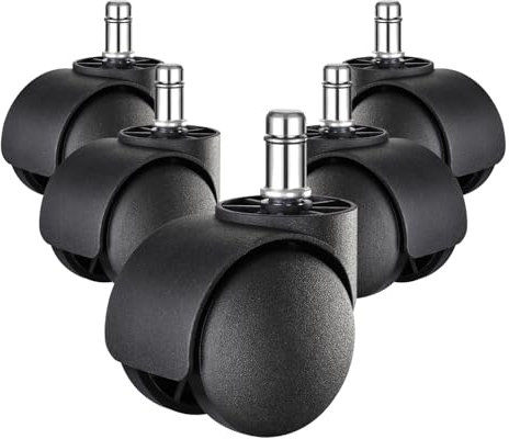 YIOVVOM Office Chair Wheels Replacement Rubber Chair casters(Set of 5) for Hardwood Floors and Carpet- Heavy Duty Caster Support up to 750bls,2 Inch 11mm Universal Standard Size (Black)