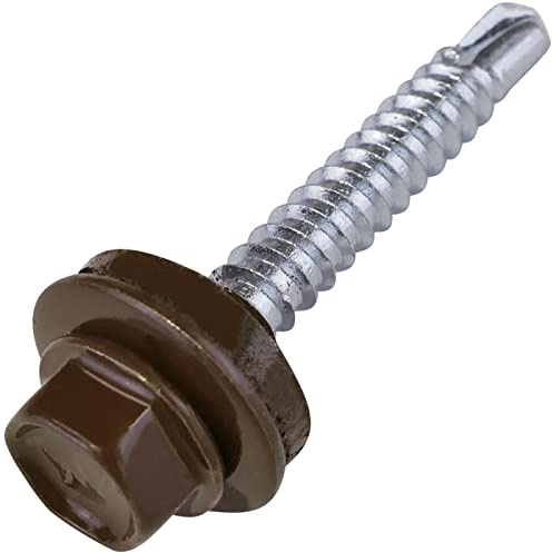 AERZETIX - C57181 - Lot de 50 Vis autoperceuse Ø4.8x35 mm + rondelle d'étanchéité EPDM - peint en couleur brun chocolat RAL 8017 - empreinte de la tête 8 mm hexagonale - en acier