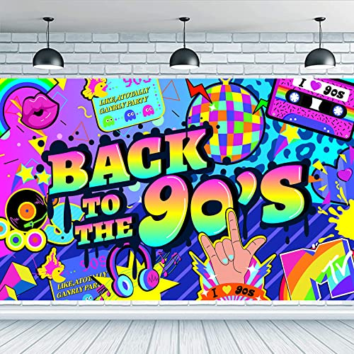 Zurück in die 90er Jahre Banner für 90er Jahre Party Dekoration,90er Retro Innen Haus Dekoration,1990er Jahre Geburtstagsparty Foto Hintergrund Dekoration,Bunte 90er Party Wand Poster Deko,185x110cm