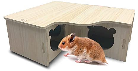 Eyksta Hamster Haus Holz, Mehrkammernhaus, Spielplatz, Haus für Zwerghamster, Rennmäuse, Degus, Goldhamster (Groß 31 * 24 * 11 cm)