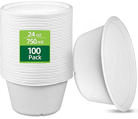 HOMURG Robuste Pappschüssel Groß 750 ml, Weiße Einwegschüssel Großpackung 100 Stück, Nachhaltige Papierschale und Partyschüssel, Weihnachts Hochzeit Geburtstag Party Schüssel für 100 Gäste