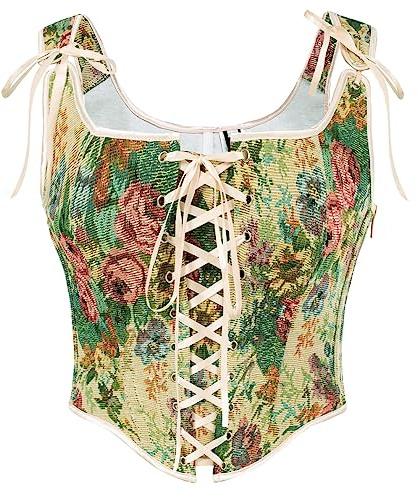 Scarlet Darkness Corset Tops for Women Renaissance Overbust Floral Bustier Bodice Apricot Floral Size 12
