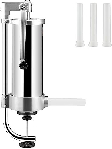 VEVOR Insaccatrice Manuale Verticale per Salsiccia Morsetto Tavolo Acciaio Inox 3L, Macchina per Insaccare Salsicce Manuale da Tavolo Capienza 3L in Acciaio Inossidabile 3 Tubi di Riempimento Inclusi
