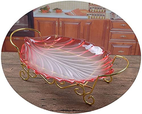 Fruit Bowl,Fruit Tray Comport Home Glass Fruit Bowl, Large Capacity Snack Tray, Salad Plate (Red)