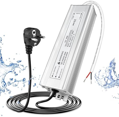 LightingWill Transformador LED 12V 60W IP67 Impermeable para Exterior con Enchufe, Fuente de Alimentación para Tiras LED, Lámparas, Focos y Cintas de Luz