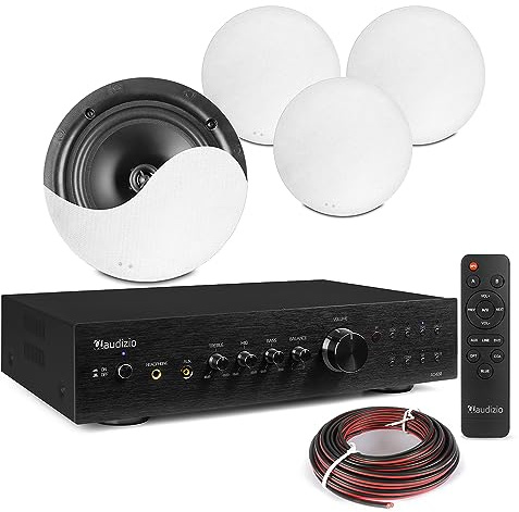 Power Dynamics 2-Zone Multi Room Ceiling Speaker System - Bluetooth Home Audio Installation with AD420B Amplifier and 4x NCSS6 Speakers - Complete Ceiling Speaker Kit for House or Shop