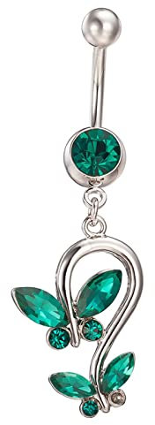 Epinki Nabelpiercing, Schmetterling Form mit Grün Kristalle Anhänger Piercing Bauch Kupfer Bauchnabelpiercing Set für Damen Herren 51MM Grün