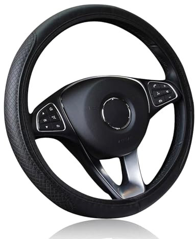Microfibre Leather Breathable Steering Wheel Cover - Soft Anti-Slip, Black, 37-38cm