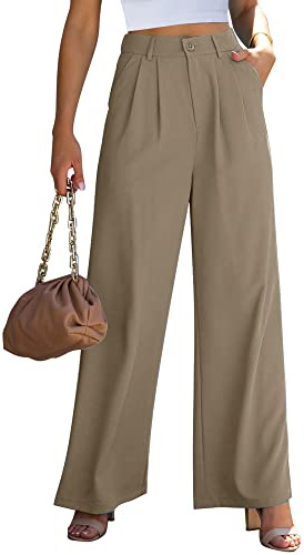 Roskiky Palazzo Hose Damen Elegant Sommer Leicht - Khaki L