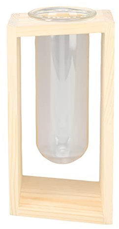Mokylor Glas-Pflanzgefäß, Anzuchtstation, Desktop-Pflanzen-Terrarium, Reagenzglas-Pflanzgefäß mit Holzständer für Hydrokulturpflanzen, zum Schneiden von Büro, Heimdekoration (Holzscheite)