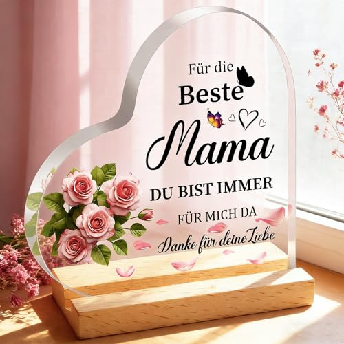 Geburtstagsgeschenk für Mama Geschenk, Geschenke für Mama, Muttertagsgeschenk für Mütter von Tochter Sohn, Beste Mutter Geschenke Geburtstag Weihnachten Muttertag, Herzförmige Acryl Heimdekoration